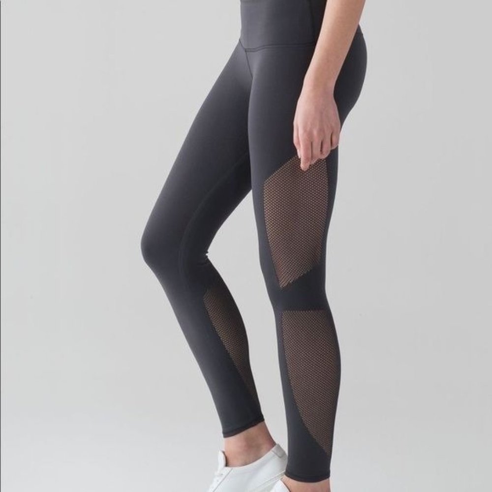 Lululemon Reveal 7/8 Tight Gray Tied Mesh Laser Cut Leggings